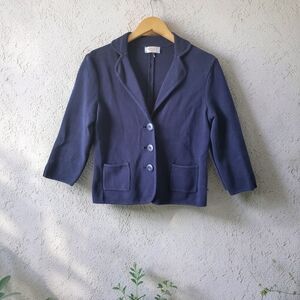 Talbots Navy Knit Three-Button Blazer Petites Medium 100% Cotton